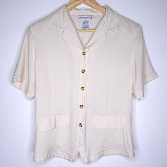 Vintage silk Ivory Anna and Frank button down top - Picture 1 of 5